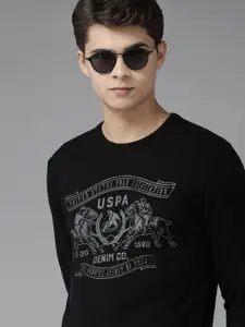 U.S. Polo Assn. Denim Co. U S Polo Assn Denim Co Men Black Full Sleeve Round Neck Printed Pullover Sweater