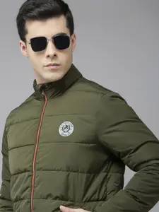 U.S. Polo Assn. Men Olive Green Solid Puffer Jacket With Brand Logo Detail