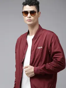 U.S. Polo Assn. Men Maroon Solid Bomber Jacket