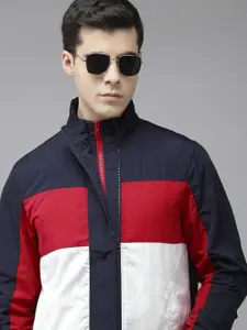 U.S. Polo Assn. Men Navy Blue & Red Colourblocked Puffer Jacket