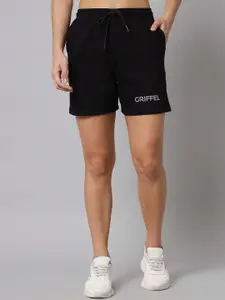 GRIFFEL Women Black Solid Loose Fit Sports Shorts