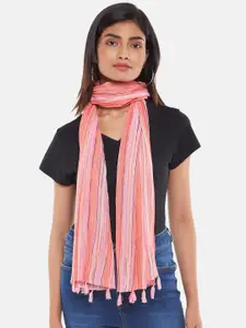 Honey by Pantaloons Women Coral & Pink Striped Scarf
