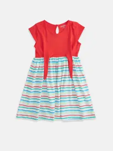 Pantaloons Junior Red Striped A-Line Dress