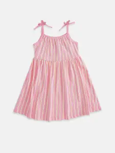 Pantaloons Junior Pink Striped A-Line Dress