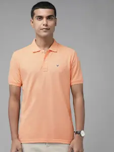 Blackberrys Men Peach-Coloured Solid Polo Collar Slim Fit T-shirt