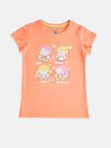 Pantaloons Junior Girls Peach-Coloured Printed T-shirt