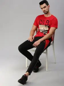ONN Men Red Graphic Printed Pure Cotton T-shirt