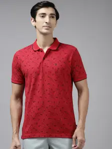 Blackberrys Men Red & Brown Floral Printed Pure Cotton Slim Fit T-shirt