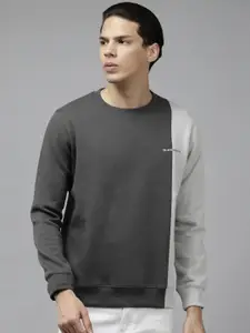 Blackberrys Men Charcoal Grey & Off-White Colourblocked Sweatshirt