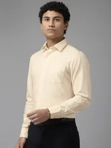 Blackberrys Men Cream-Coloured Pure Cotton Self-Design Slim Fit Formal Shirt