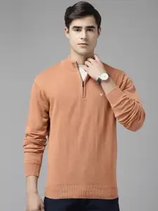 Blackberrys Men Beige Cotton Half-Zipper Pullover