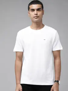 Blackberrys Men White Self Design Pure Cotton Slim Fit T-shirt