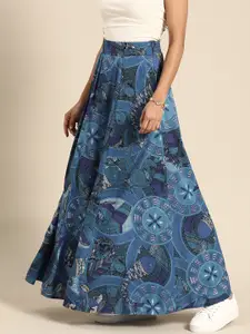 Sangria Women Blue & Black Ethnic Motif Print Flared Maxi Skirt