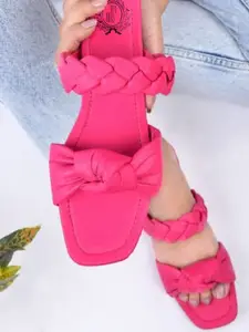 Shoetopia Women Pink Printed Bows Flats