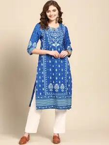 Sangria Women Blue & White Ethnic Motifs Printed Kurta