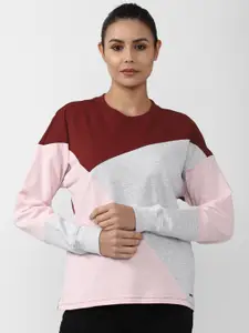 Van Heusen Woman  Maroon Colourblocked Sweatshirt