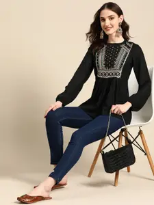 Sangria Yoke Embroidered A-Line Top
