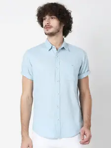 Mufti Men Blue Classic Slim Fit Pure Cotton Casual Shirt