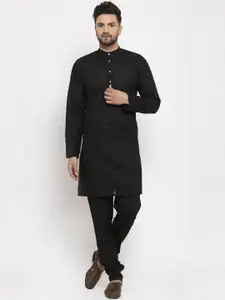 Jompers Men Black Embroidered Chikankari Pure Cotton Kurta with Churidar
