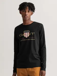 GANT Men Black Printed Applique T-shirt