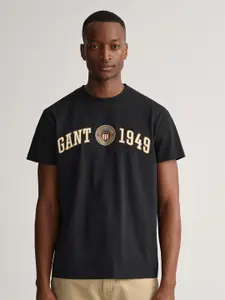 GANT Men Black Solid Regular Fit Brand Logo Printed  T-shirt