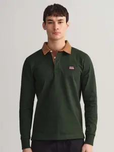 GANT Men Green Polo Collar Applique Cotton T-shirt