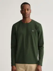 GANT Men Green Solid Regular Fit T-Shirt