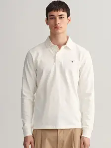 GANT Men White Polo Collar Regular Fit T-shirt