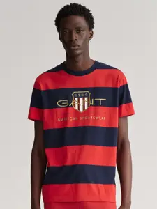 GANT Men Navy Blue & Red Striped Applique T-shirt