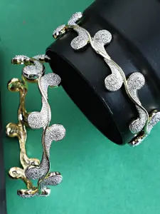 ANIKAS CREATION Set Of 2 Gold-Plated White AD-Studded Bangles