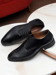 LOUIS STITCH Men Jet Black Premium Italian Leather Formal Derby Shoes