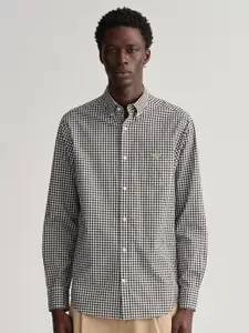 GANT Men Black Cotton Micro Checked Classic Casual Shirt
