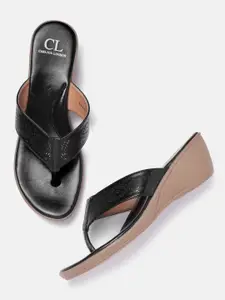Carlton London Women Black Wedge Heels with Laser Cuts
