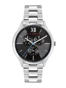 Ted Baker Men Black Printed Dial & Silver Toned Stainless Steel Bracelet Style Straps Analogue Watch