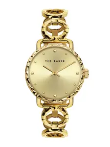 Ted Baker Women Rose Gold-Toned Embellished Dial & Gold Toned Stainless Steel Bracelet Style Straps Analogue Watch