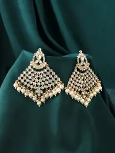 Yellow Chimes Woman Gold Toned Kundan Studded Pearl Chandbali Earrings