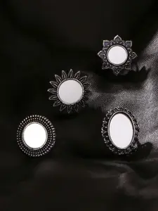 Yellow Chimes Set Of 4 Silver-Plated Oxidized Finger Ring