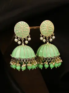 Yellow Chimes  Women Green Meenakari Jhumkas Earrings
