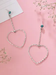 kashwini Silver-Toned Heart Shaped Drop Earrings