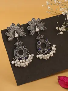 kashwini Silver-Toned Contemporary Jhumkas Earrings