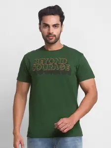 Globus Men Green Typography Printed Cotton T-shirt