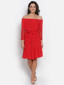 MARC LOUIS Red Off-Shoulder Crepe Dress
