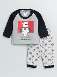 Nottie Planet Boys Grey & Black Printed T-shirt with Pyjamas