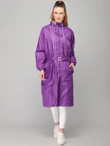 THE CLOWNFISH Women Purple Solid Waterproof Seam Sealed Long Rain Jacket