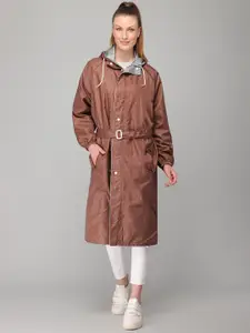 The Clownfish Women Brown Solid Waterproof Long Rain Jacket