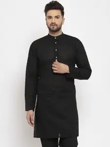 Jompers Men Black Embroidered Thread Work Kurta