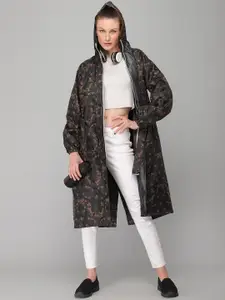 THE CLOWNFISH Women Black Waterproof Long Rain Jacket
