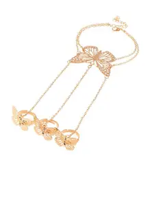 FemNmas Women Gold-Toned Gold-Plated Ring Bracelet