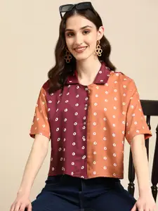 Sangria Bandhani Print Pure Cotton Shirt Style Top