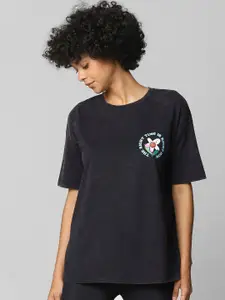 ONLY Women Black Printed Regular Fit T-shirt